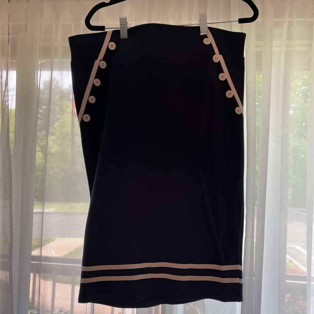 torrid Black Pencil Skirt with White Trim and Buttons
